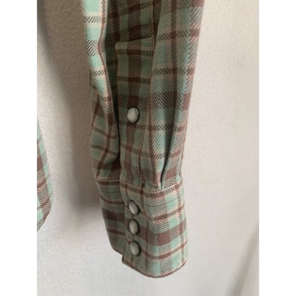 Ralph Lauren Women’s 6 Plaid Thick Flannel Top Green Snap Button Cabin Country - Picture 9 of 11